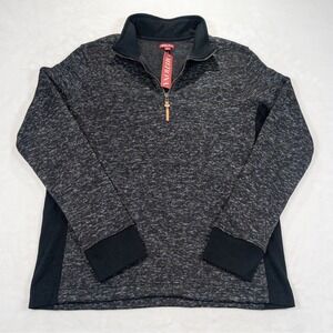 Merona Quarter Zip Sweater‎ Women L Black Marled Fleece Gorpcore Granola Outdoor